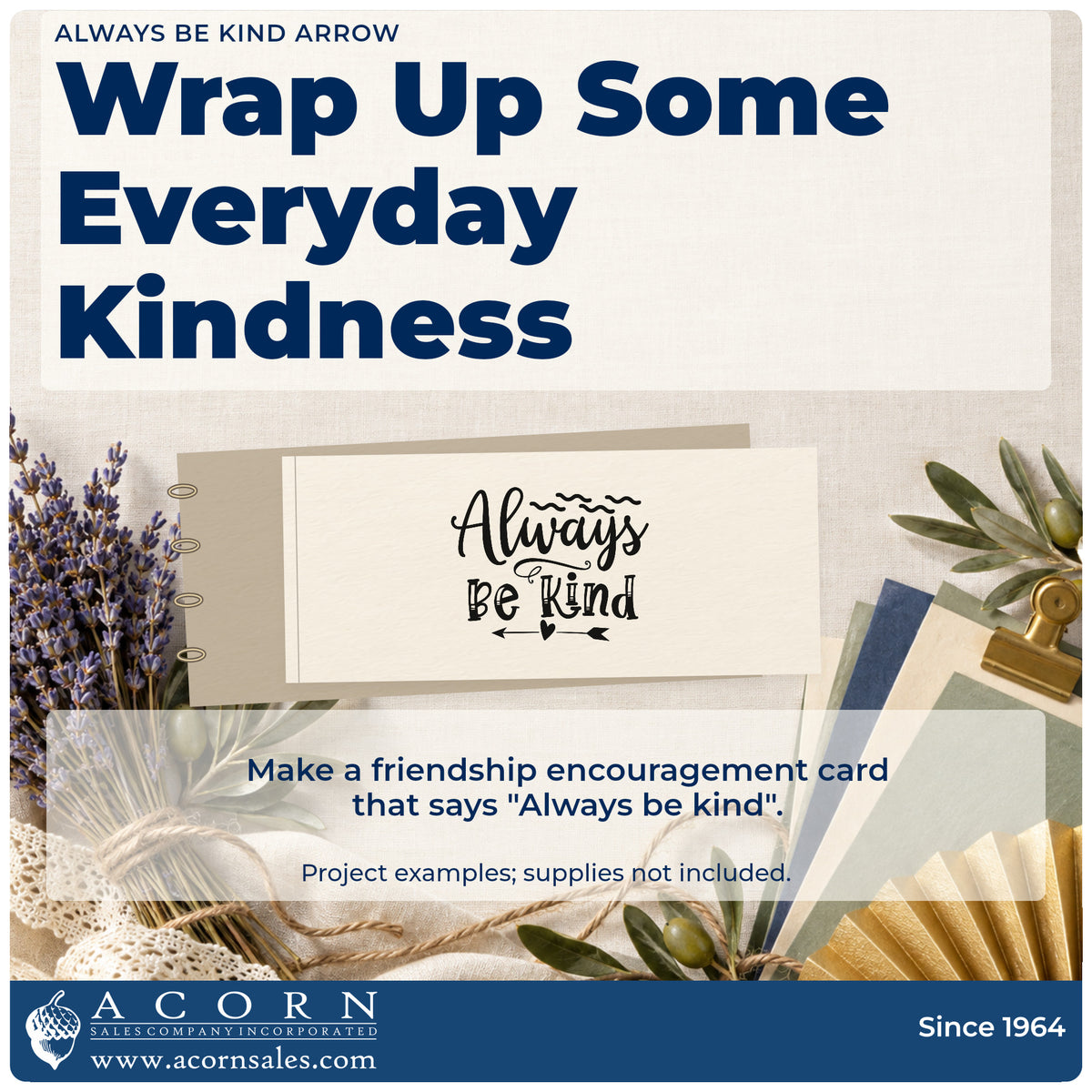 A finished handmade project stamped with the Slim Pre-Inked Always Be Kind Arrow Stamp, ideal for visit album page.