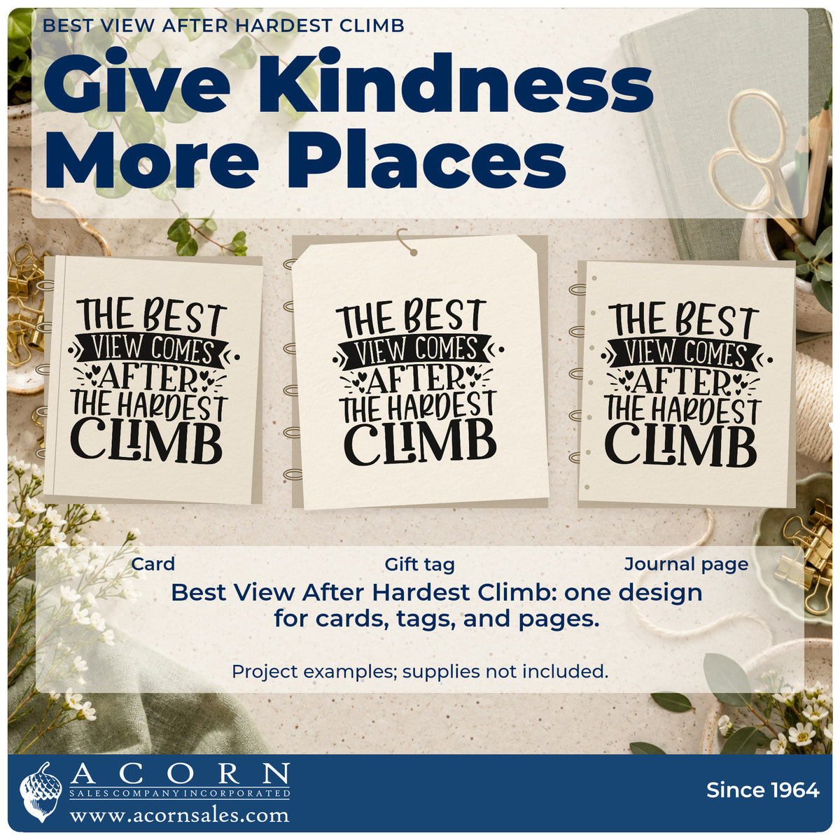Three project examples made with the Best View After Hardest Climb Pre-Inked Stamp – Slim, including peak list sheet.