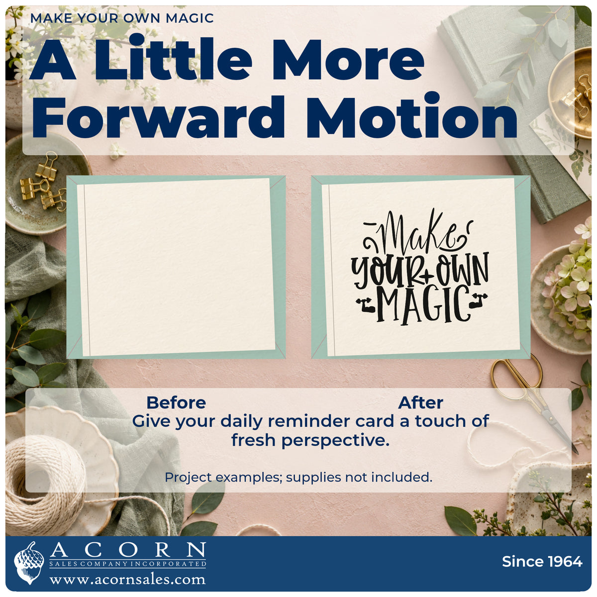 Before and after of a plain item finished with the Make Your Own Magic Script Lettering Stamp – Self-Inking, a quick upgrade for framed prop cabinet.