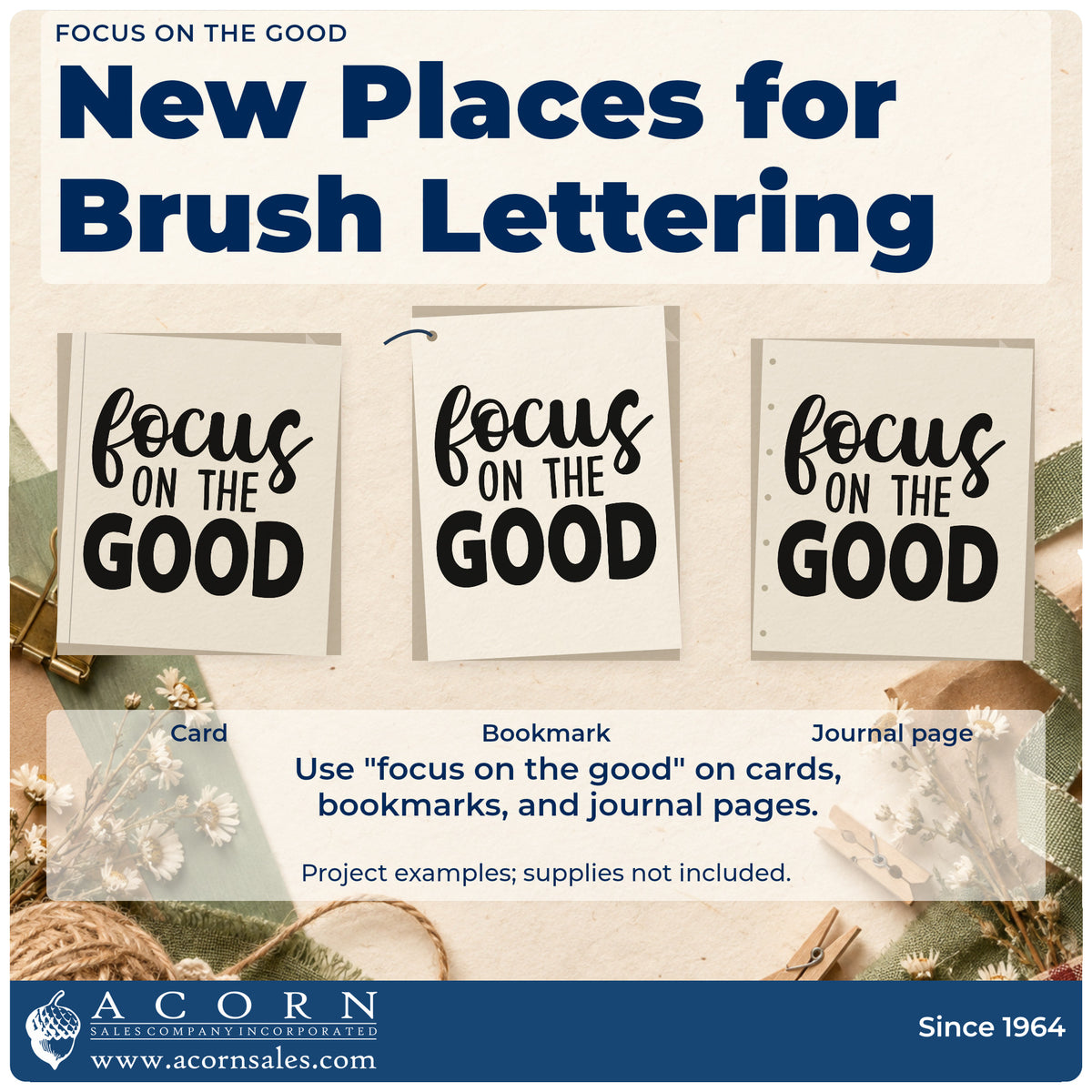 Three project examples made with the Focus On The Good Pre-Inked Stamp – PSI, including meal plan sheet.