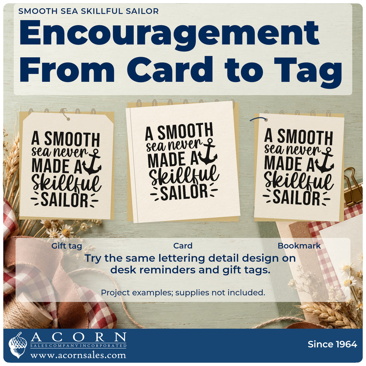 Three project examples made with the Smooth Sea Skillful Sailor Pre-Inked Stamp – Slim, including passage log sheet.