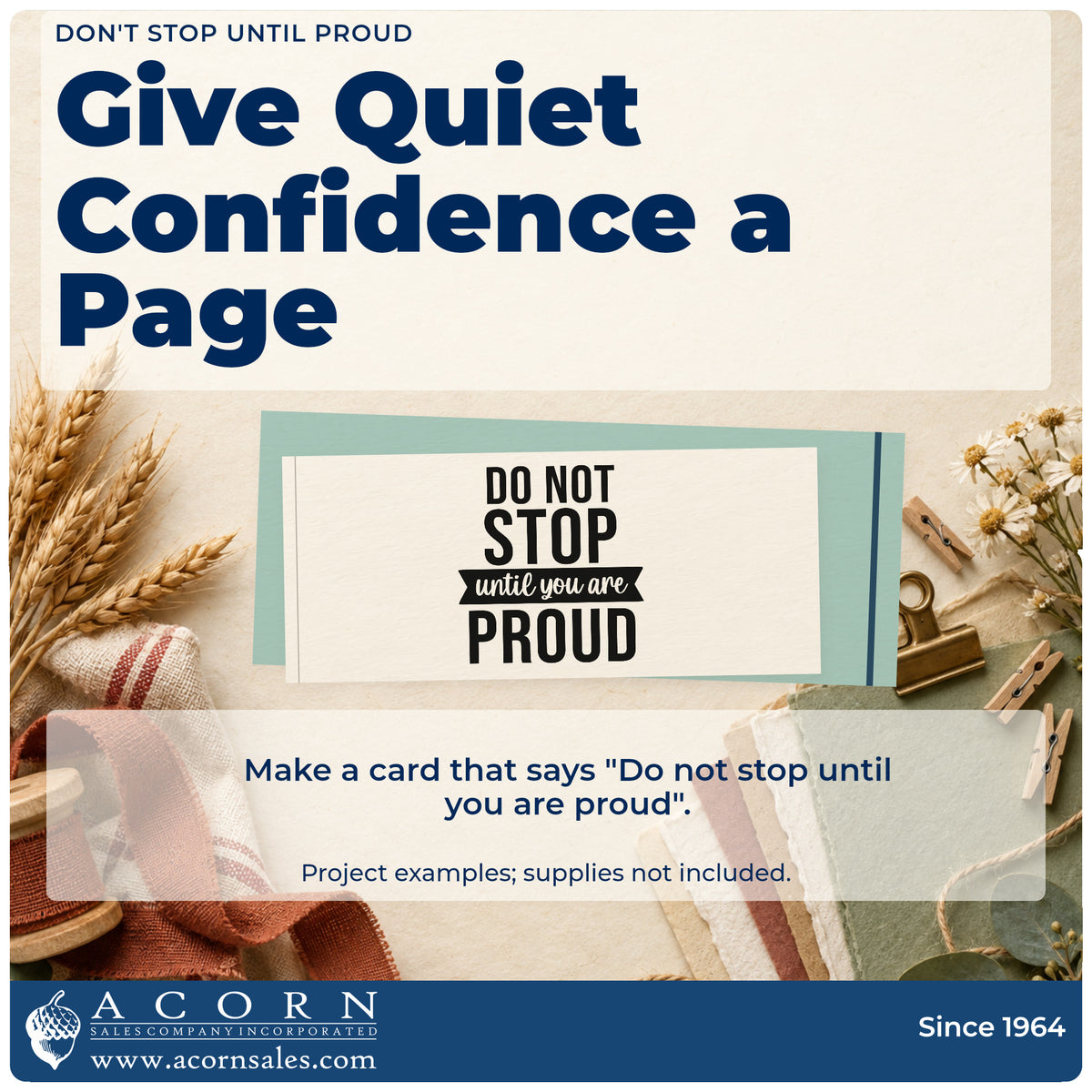 A finished handmade project stamped with the Pre-Inked Don't Stop Until Proud Ribbon Lettering Stamp – PSI, ideal for contest album page.