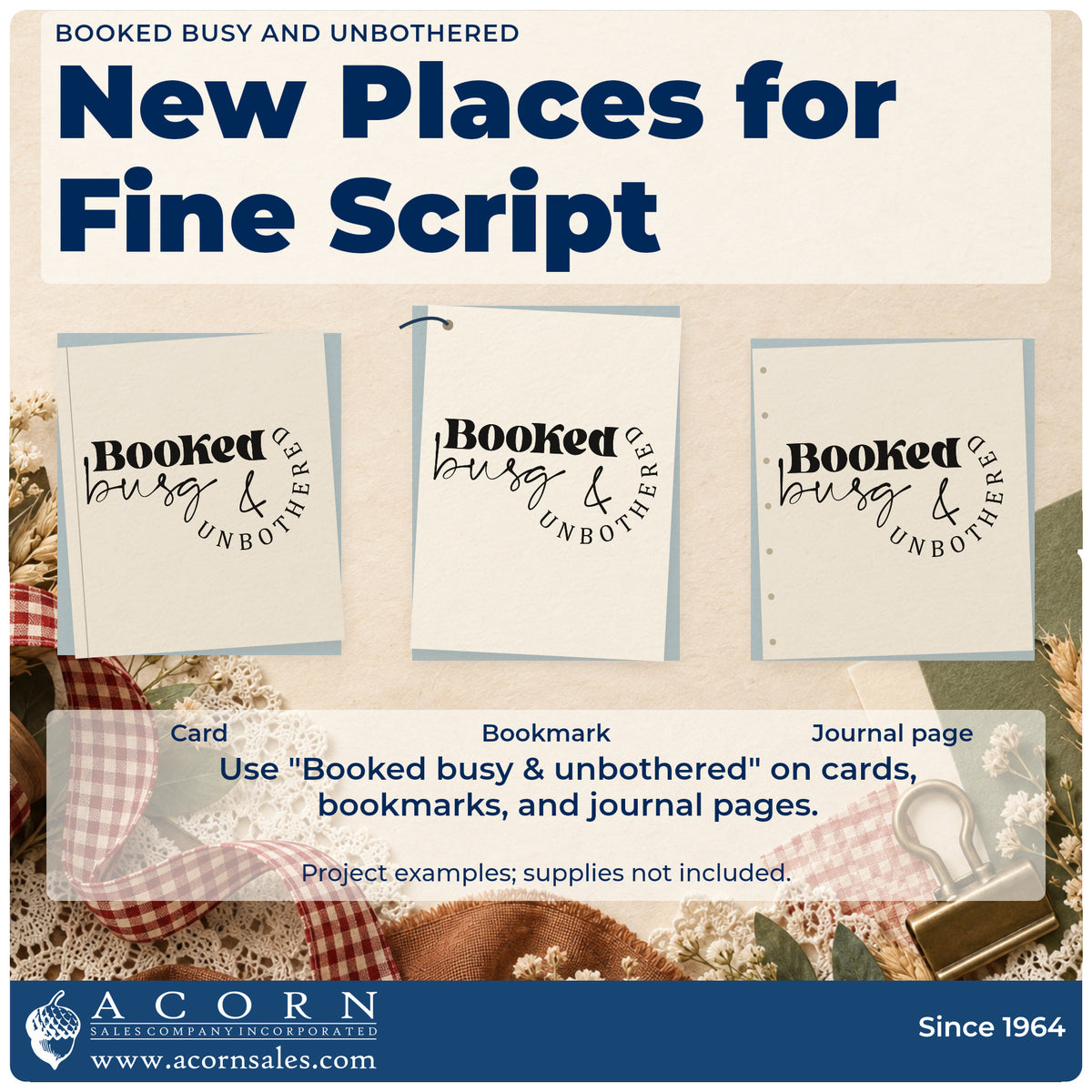 Three project examples made with the Booked Busy And Unbothered Self-Inking Stamp, including booking week sheet.