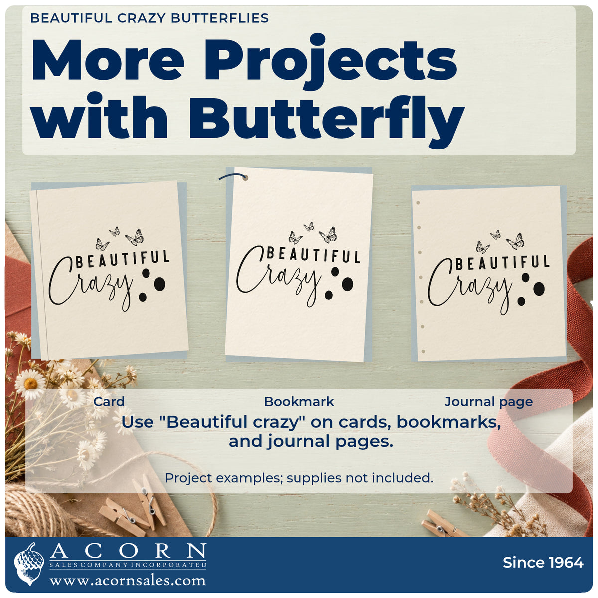 Three project examples made with the Beautiful Crazy Butterflies PSI Pre-Inked Stamp, including weekend plan sheet.