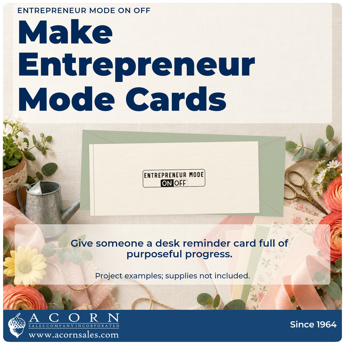 A finished handmade project stamped with the Entrepreneur Mode On Off Frame Accent Wood-Mounted Rubber Stamp, ideal for work year album page.