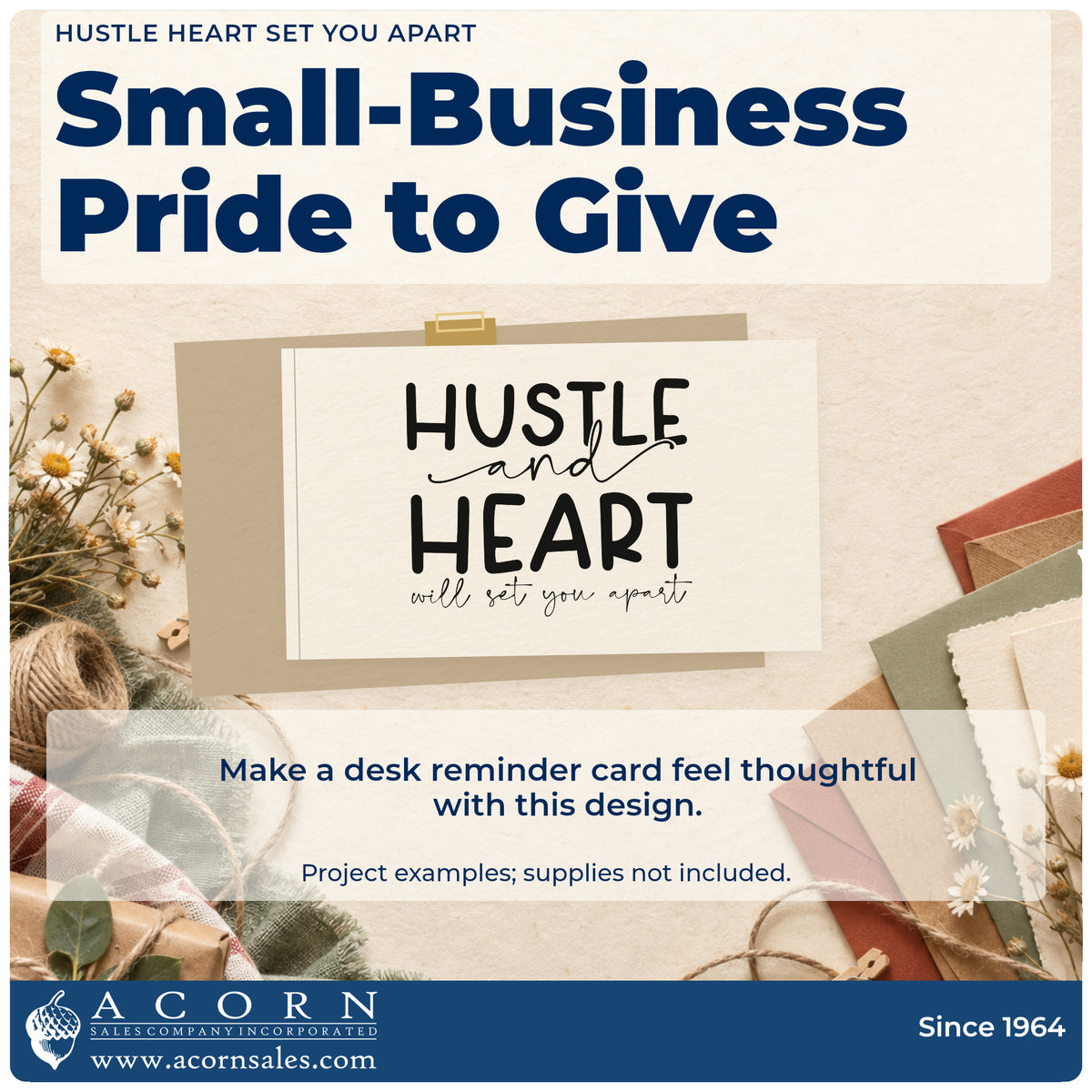 A finished handmade project stamped with the Hustle And Heart Will Set You Apart Rubber Stamp – Duo Hand, ideal for event album page.