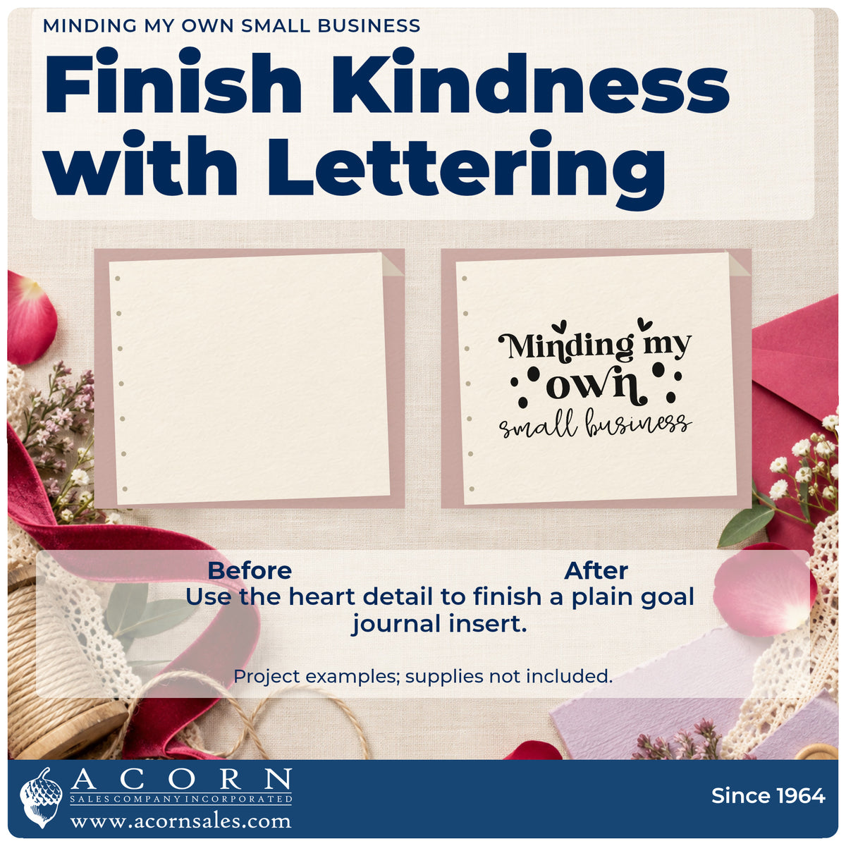 Before and after of a plain item finished with the Minding My Own Small Business With Hearts Stamp – Premium Vintage Pro Wooden, a quick upgrade for framed kitchen nook.