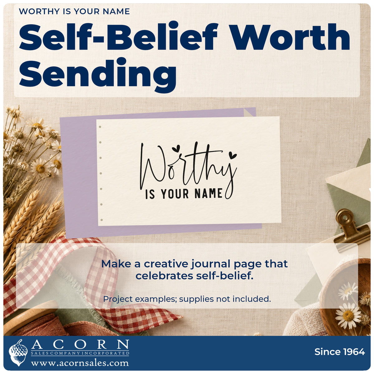 A finished handmade project stamped with the Worthy Is Your Name Self-Inking Stamp, ideal for shop year album page.