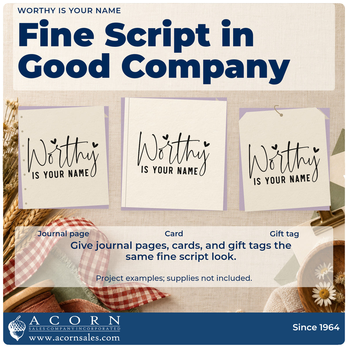Three project examples made with the Worthy Is Your Name Stamp – PSI Pre-Inked, including order plan sheet.