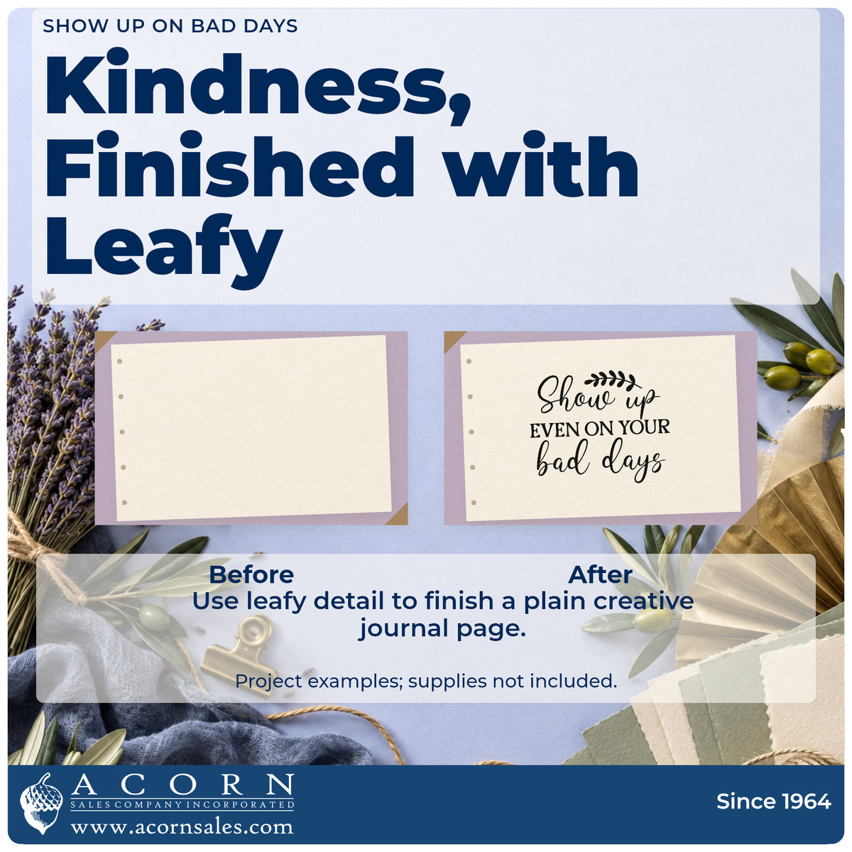 Before and after of a plain item finished with the Pre-Inked Show Up On Bad Days Stamp – PSI, a quick upgrade for framed drawing desk.