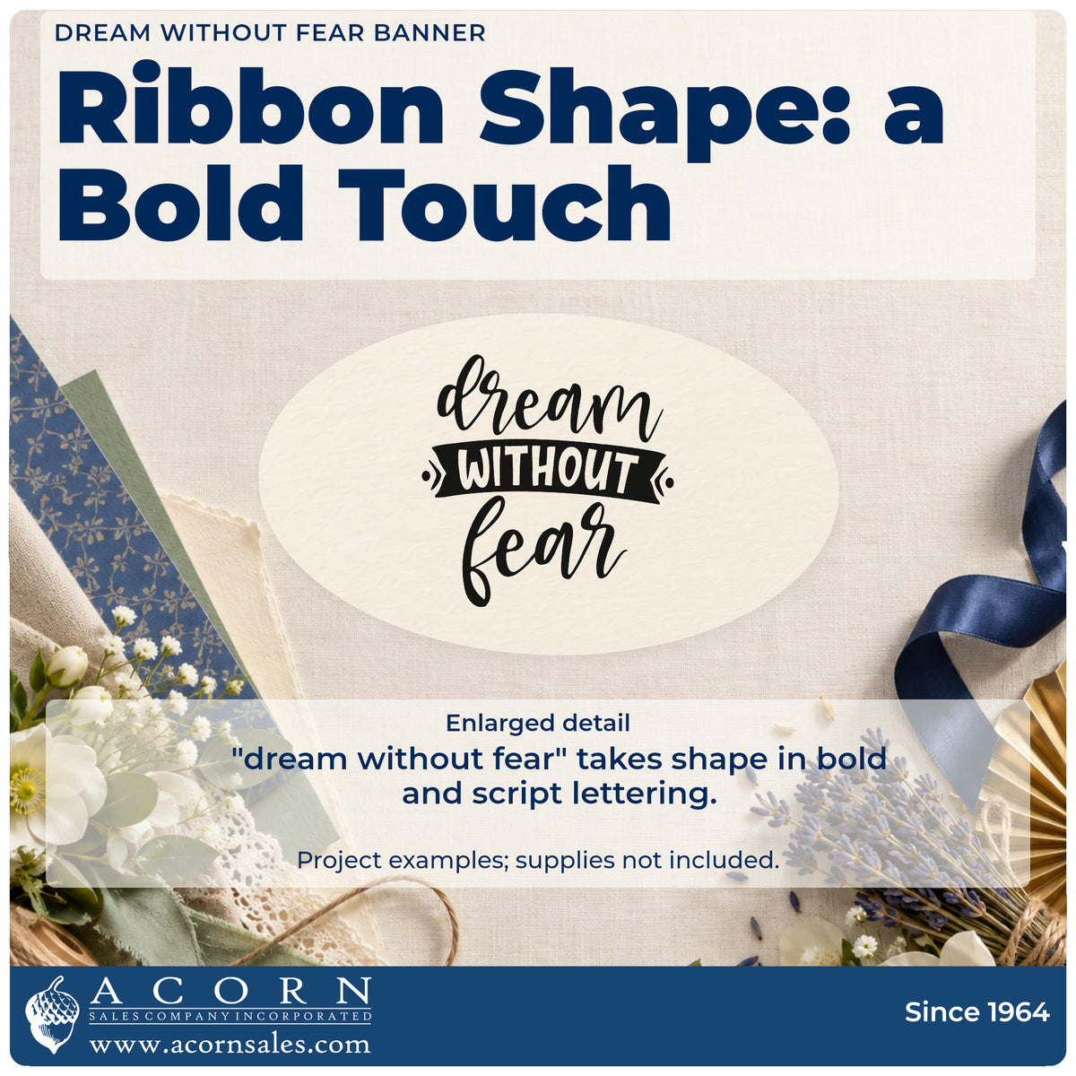 Enlarged detail of the Dream Without Fear Banner PSI Pre-Inked Stamp imprint. The words "dream without fear" appear in bold script with "without" inside a dark ribbon banner.