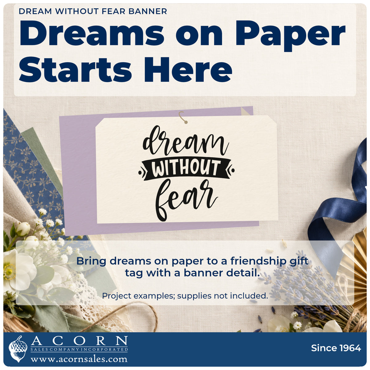 A finished handmade project stamped with the Dream Without Fear Banner PSI Pre-Inked Stamp, ideal for night sky album page.