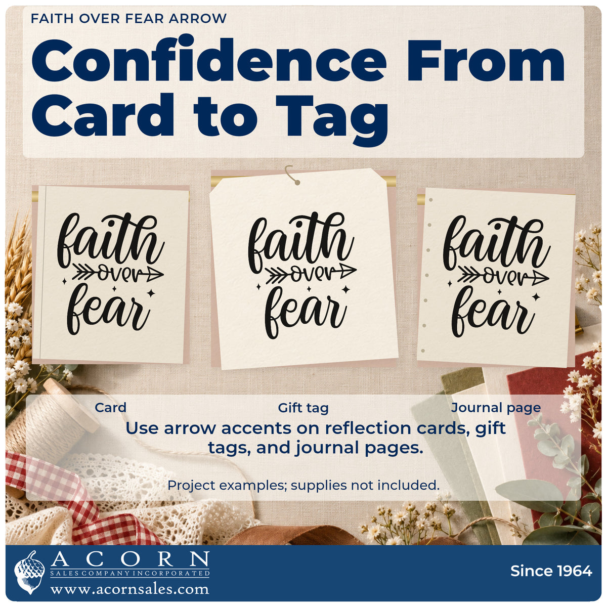 Three project examples made with the Self-Inking Faith Over Fear Arrow Stamp, including team roster sheet.