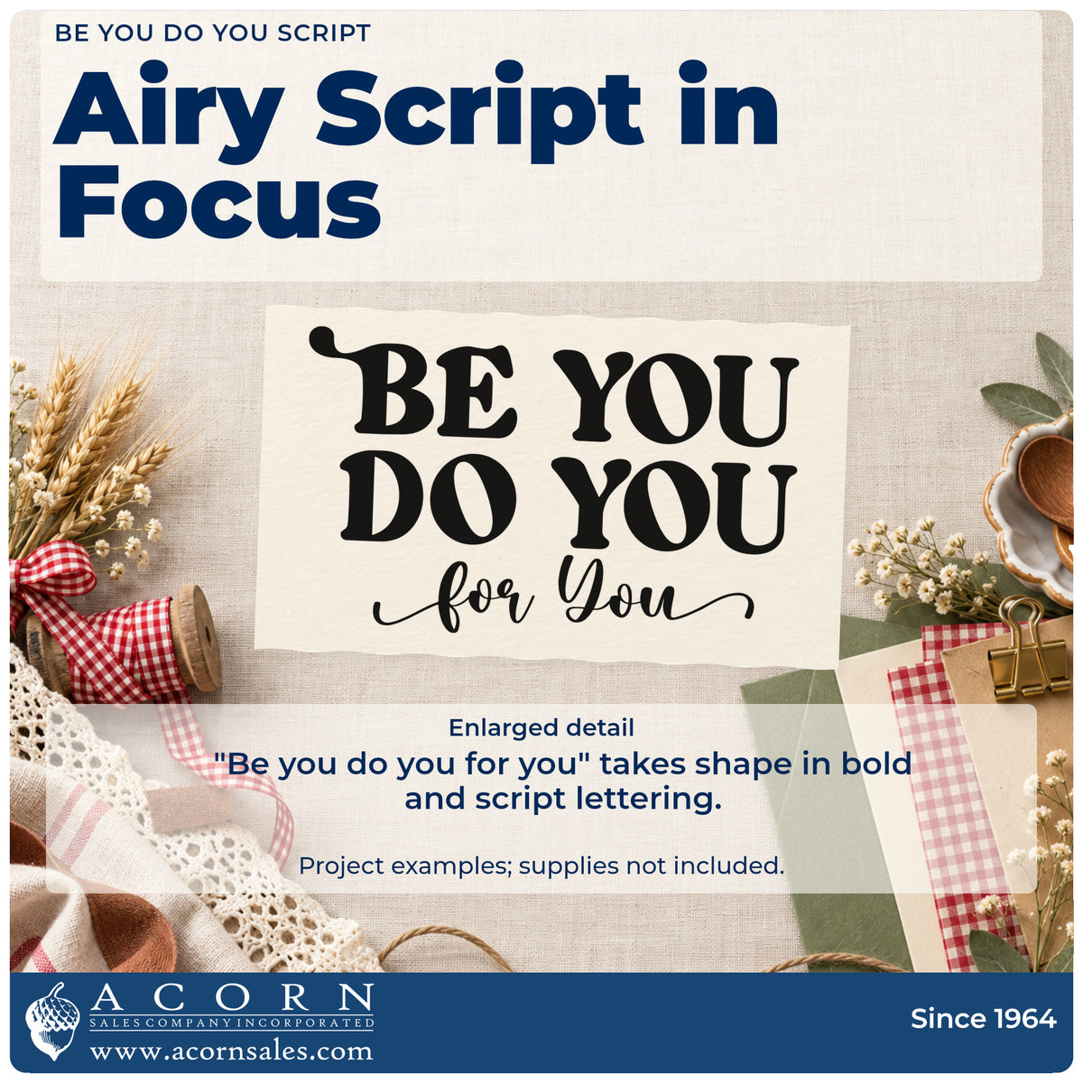 Enlarged detail of the Be You Do You Script Lettering Pre-Inked Stamp – Slim imprint. The phrase "Be you do you for you" combines bold decorative capitals and a fine script bottom line.