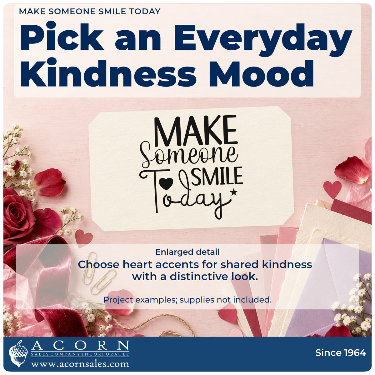 Enlarged detail of the Make Someone Smile Today With Stars Hand Stamp – Duo imprint. The phrase "Make someone smile today" appears in mixed lettering with a solid heart and a star.