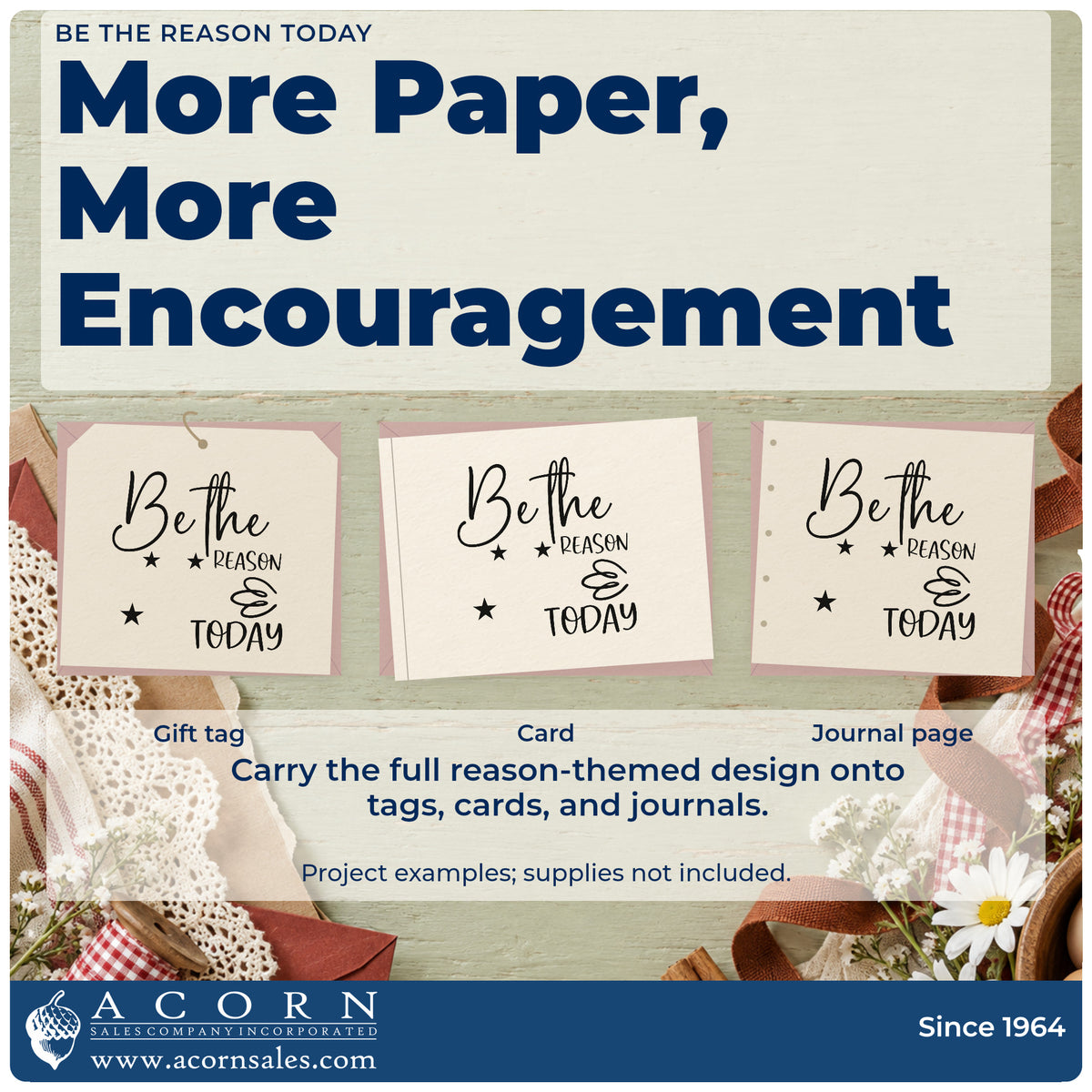 Three project examples made with the Be The Reason Today Premium Wooden Stamp – Vintage Pro, including weekly menu sheet.