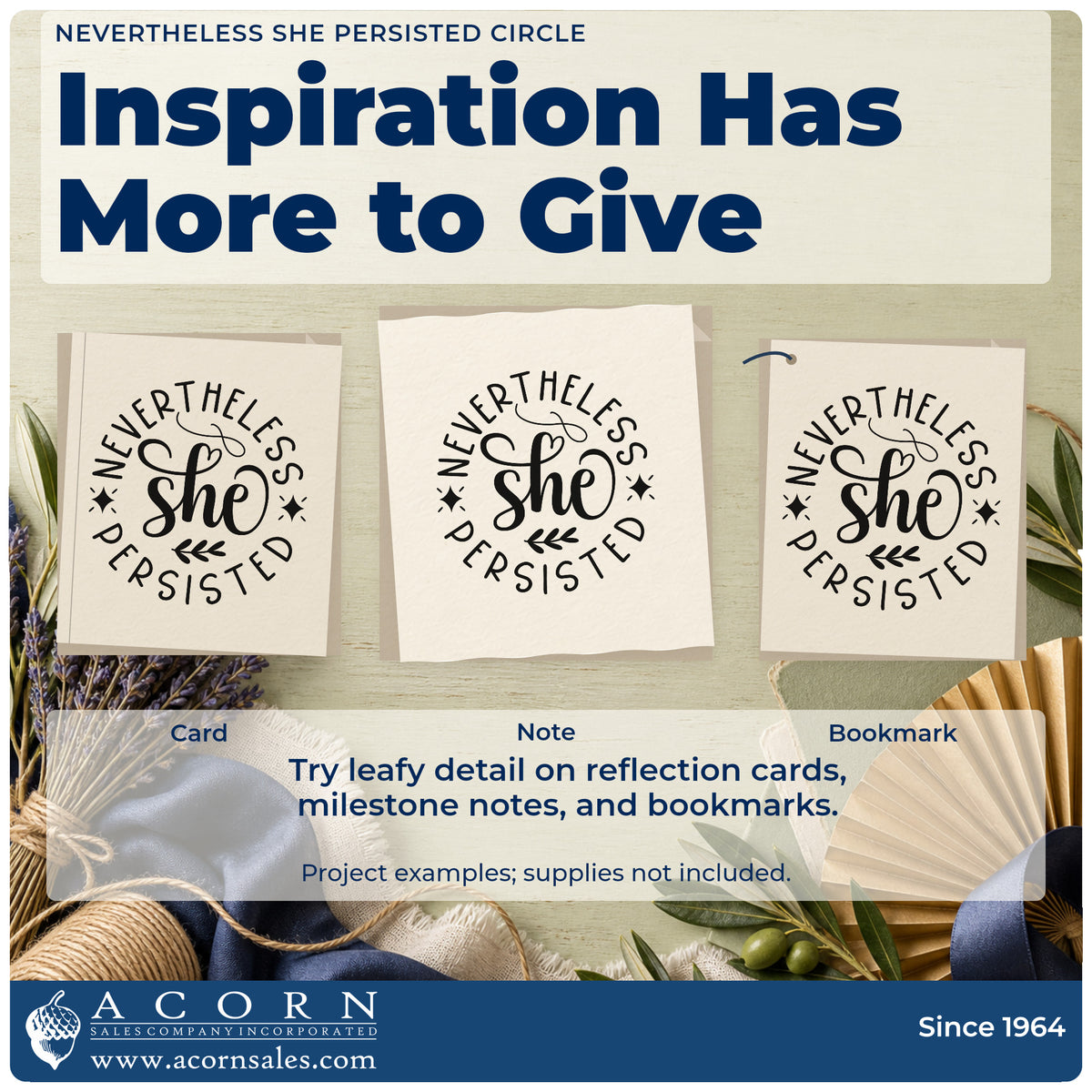 Three project examples made with the Nevertheless She Persisted Circle Pre-Inked Stamp – PSI, including reading list sheet.