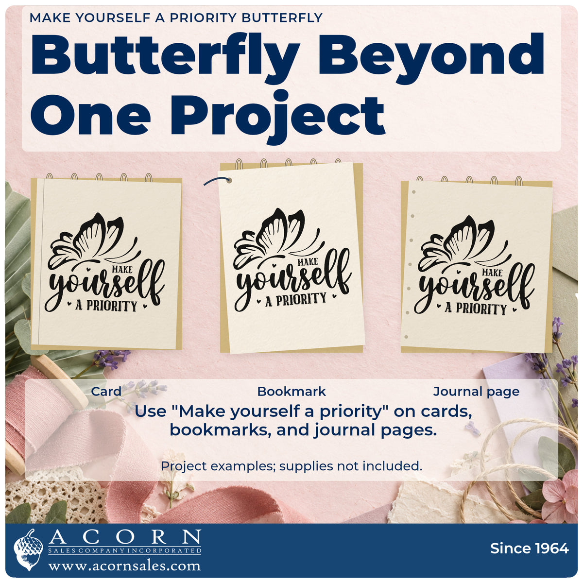 Three project examples made with the PSI Pre-Inked Make Yourself A Priority Butterfly With Hearts Stamp, including weekly route sheet.