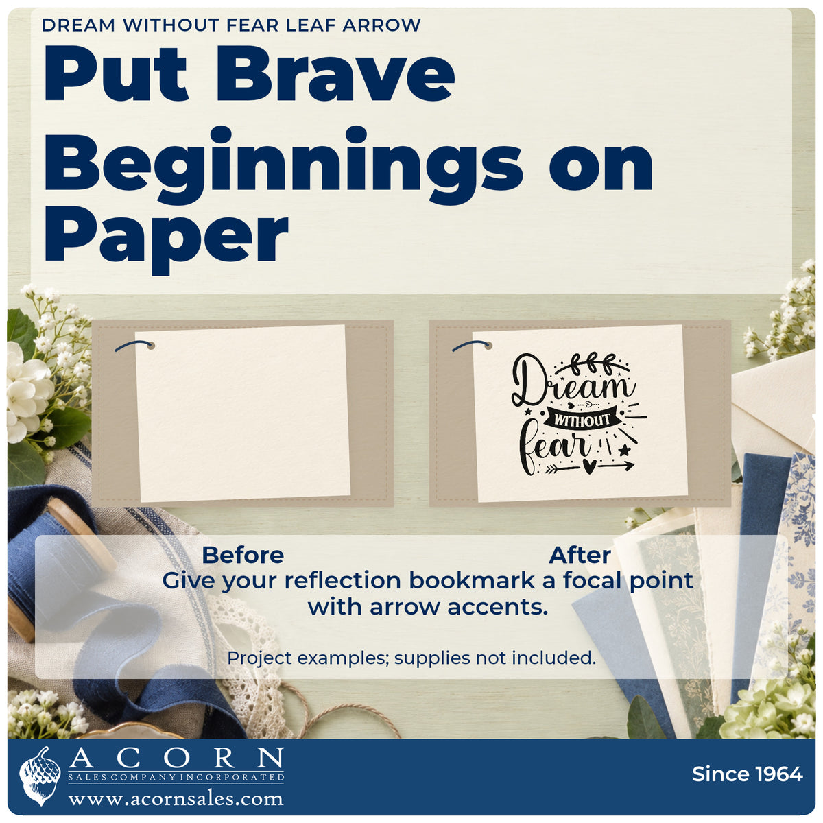 Before and after of a plain item finished with the Dream Without Fear Leaf Arrow Botanical Sprig Hand Stamp – Duo, a quick upgrade for framed study table.