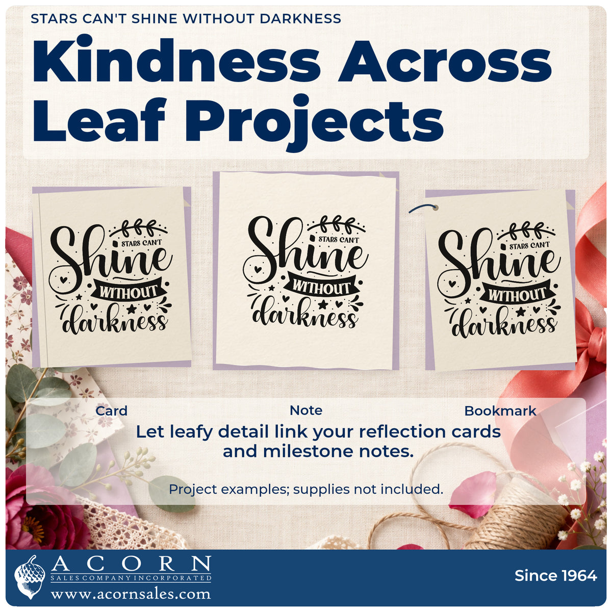 Three project examples made with the Stars Can't Shine Without Darkness Rubber Stamp – Duo Hand, including cue plot sheet.