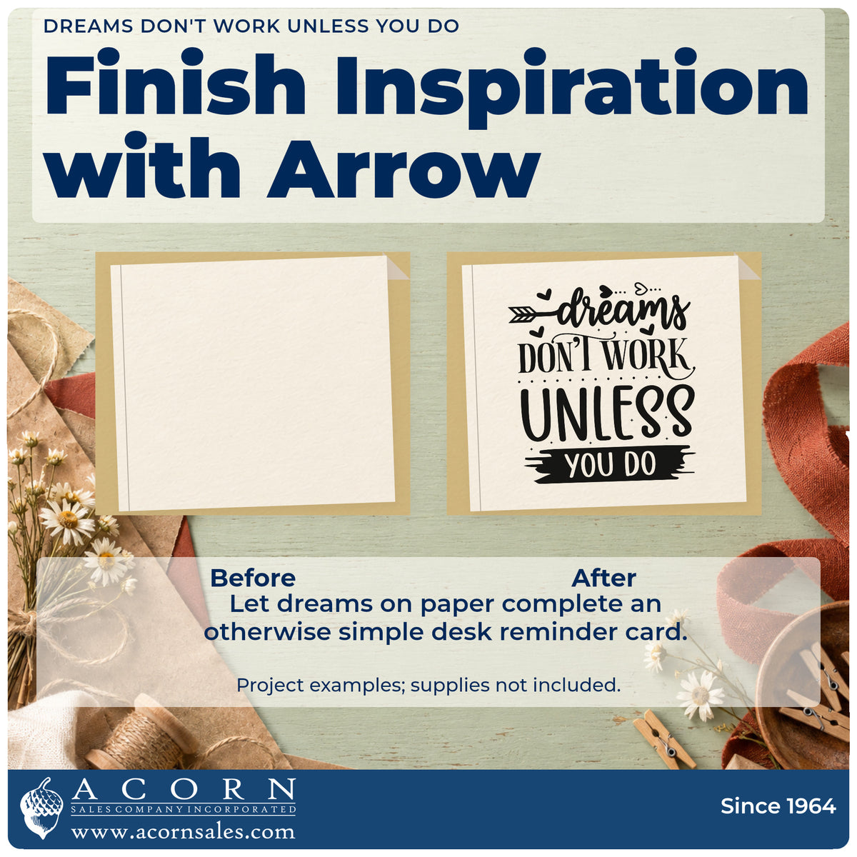 Before and after of a plain item finished with the Dreams Don't Work Unless You Do Heart Accents Stamp – Self-Inking, a quick upgrade for framed training floor.