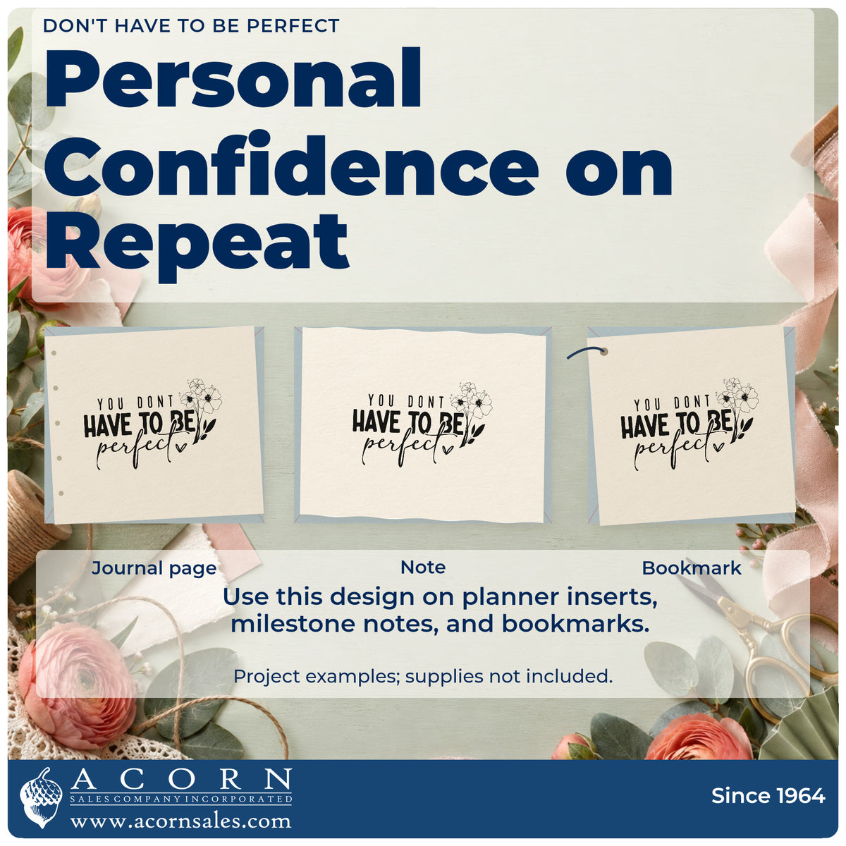 Three project examples made with the Vintage Pro You Don't Have To Be Perfect Premium Wooden Stamp, including sow plan sheet.
