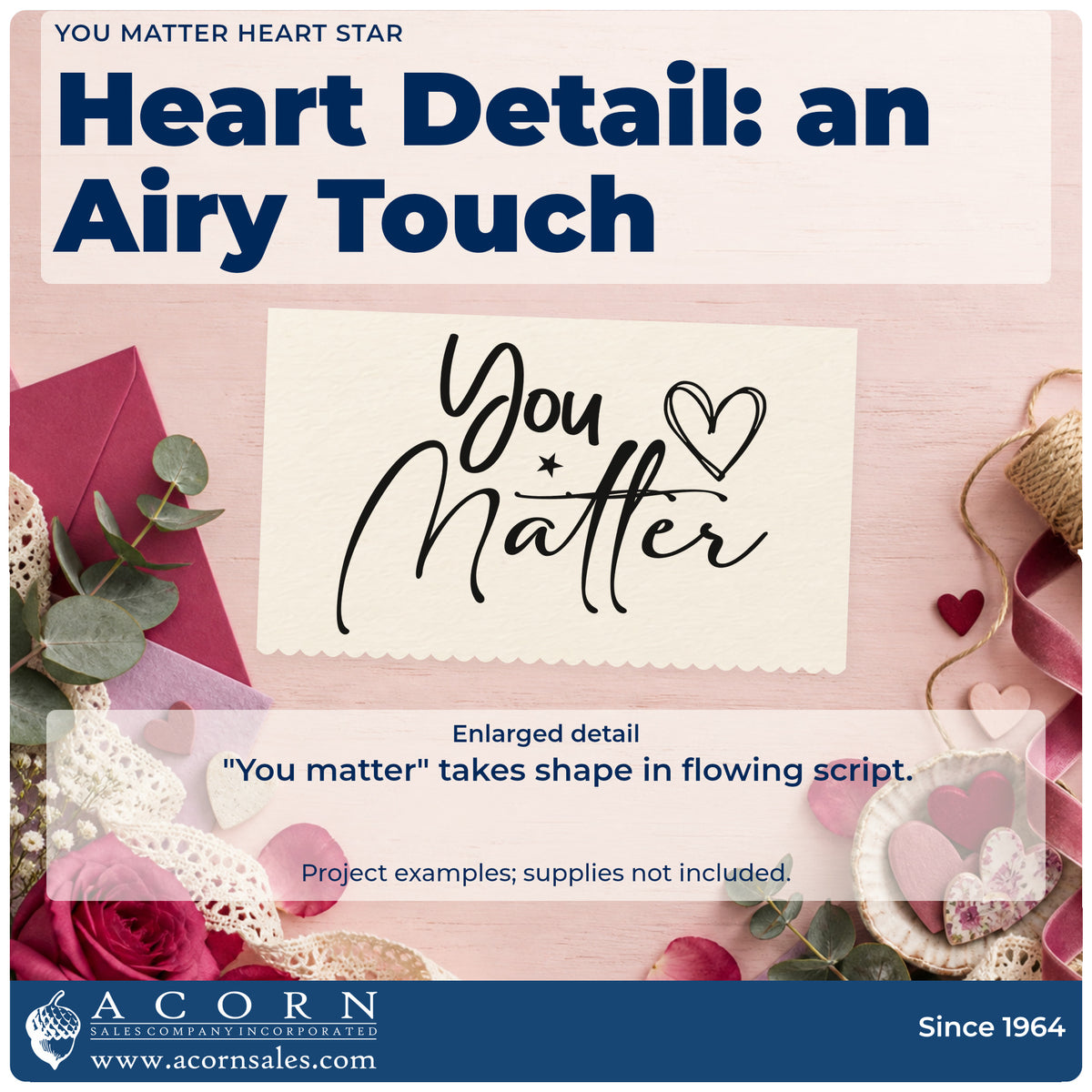 Enlarged detail of the You Matter Heart Star Self-Inking Craft Stamp imprint. The words "You matter" appear in fine flowing script with an outlined heart and small star.