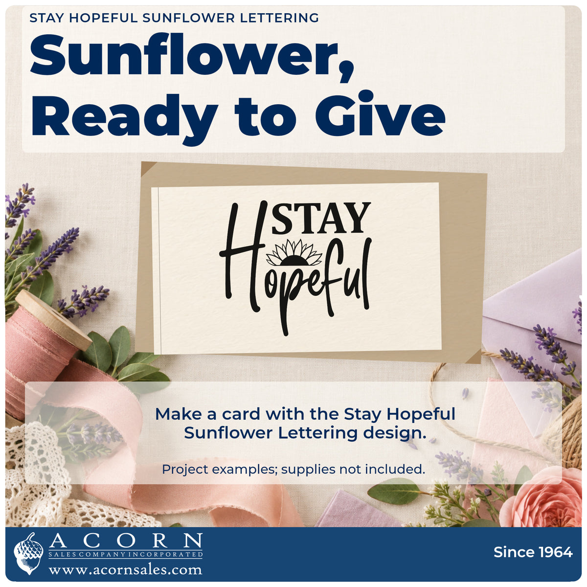 A finished handmade project stamped with the Stay Hopeful Sunflower Word Art Craft Stamp – Self-Inking, ideal for litter album page.
