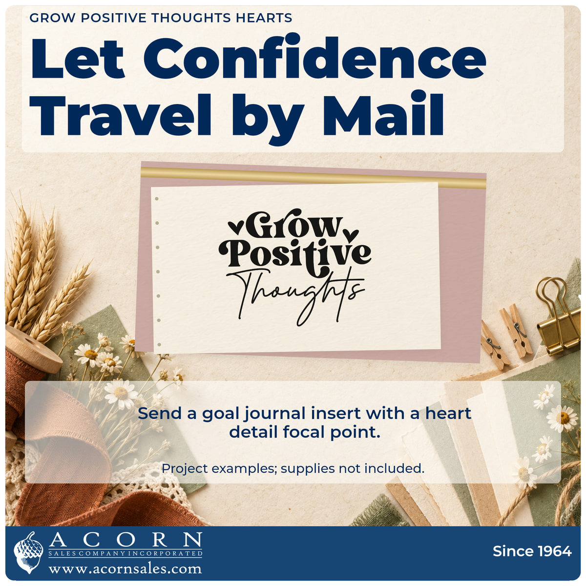 A finished handmade project stamped with the Grow Positive Thoughts Hand Stamp – Duo, ideal for garden season album page.