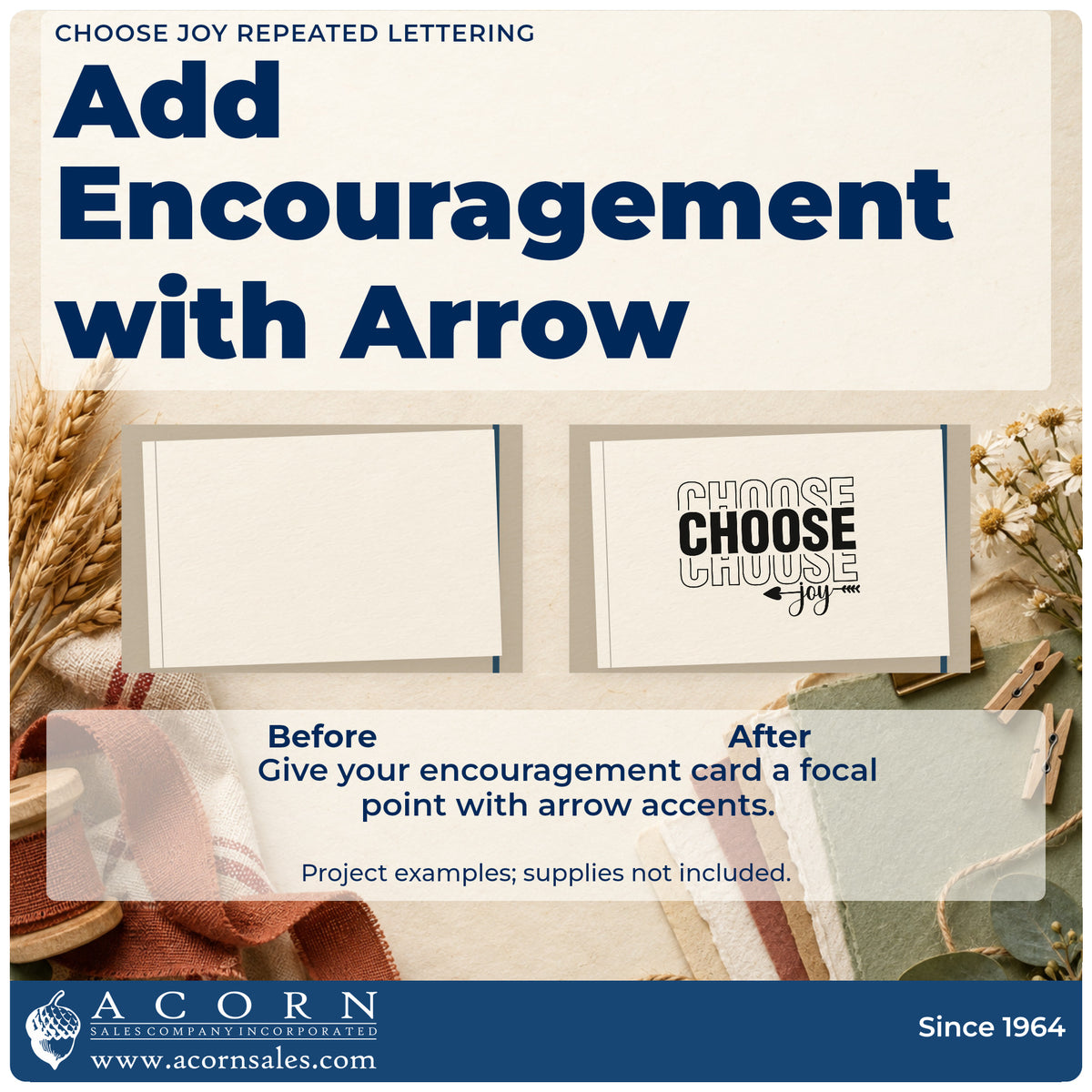 Before and after of a plain item finished with the Choose Joy Repeated Lettering Premium Wooden Stamp – Vintage Pro, a quick upgrade for framed mantel ledge.