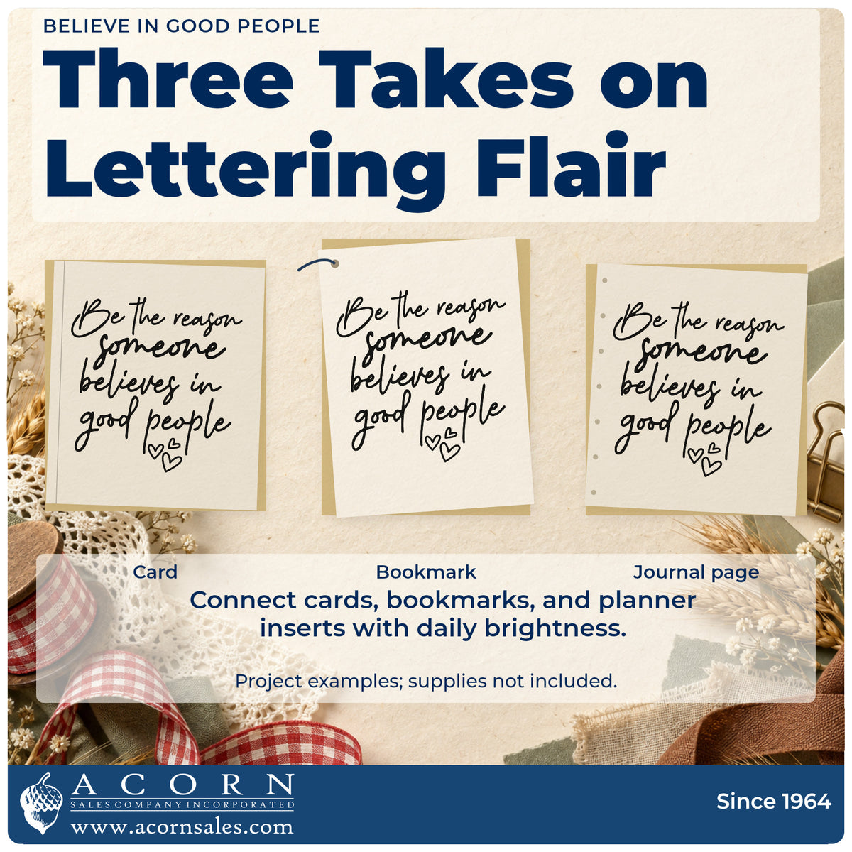Three project examples made with the Believe In Good People Stamp – Duo Hand, including neighbor need sheet.