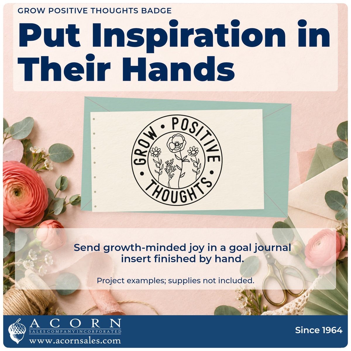 A finished handmade project stamped with the Grow Positive Thoughts Emblem Pre-Inked Stamp – Slim, ideal for club season album page.