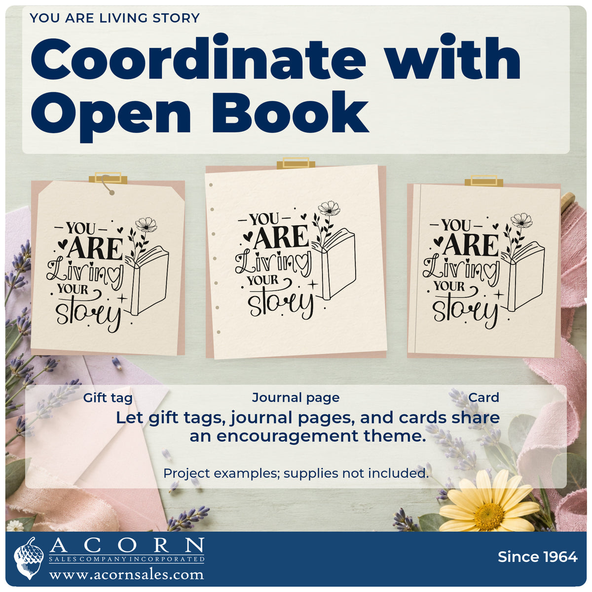 Three project examples made with the Premium Wooden You Are Living Your Story Stamp – Vintage Pro, including chapter order sheet.