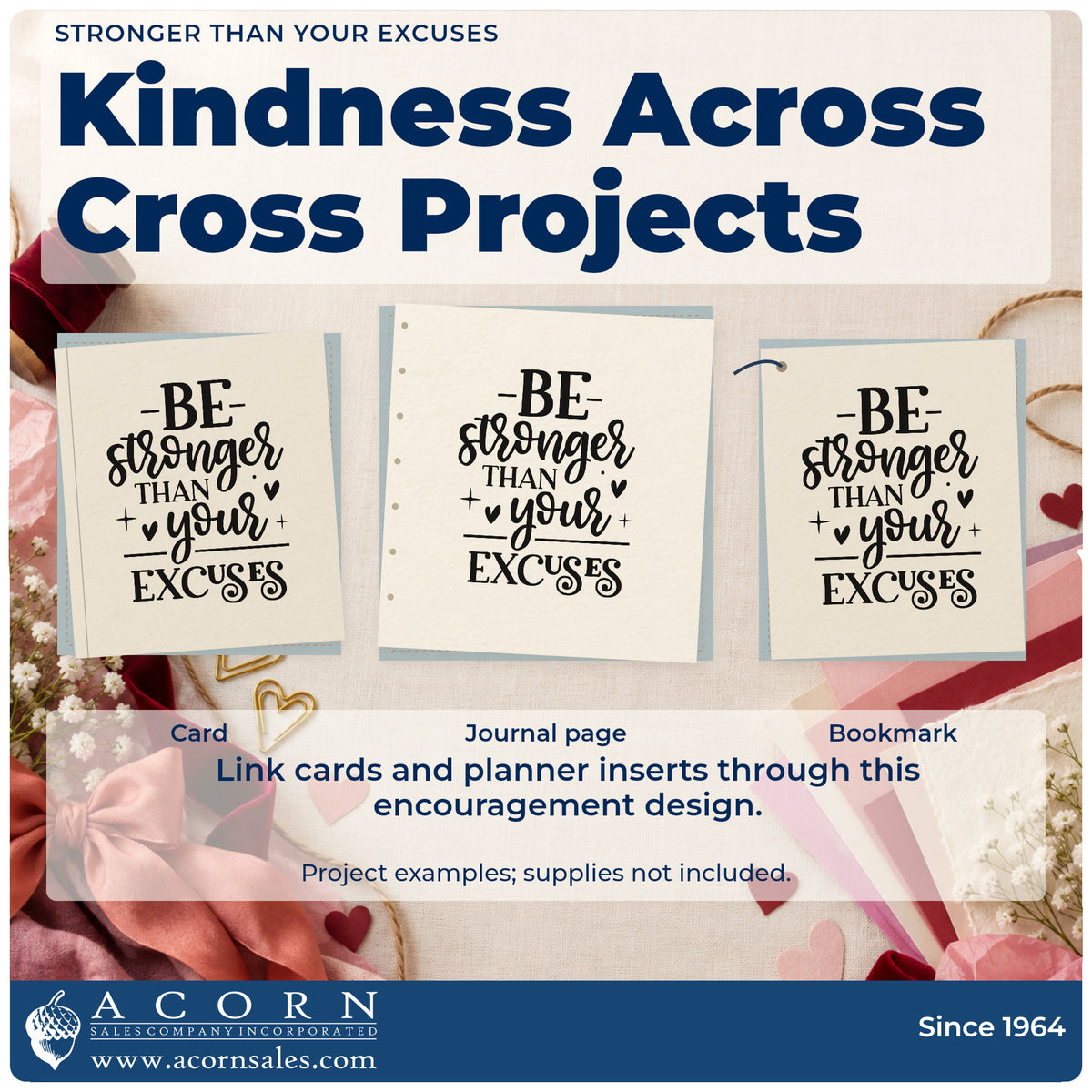 Three project examples made with the Stronger Than Your Excuses Hand Stamp – Duo, including floor tally sheet.