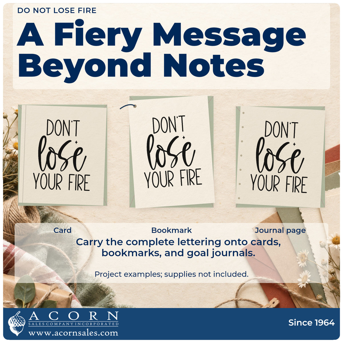 Three project examples made with the Don't Lose Your Fire Stamp – Self-Inking, including project queue sheet.