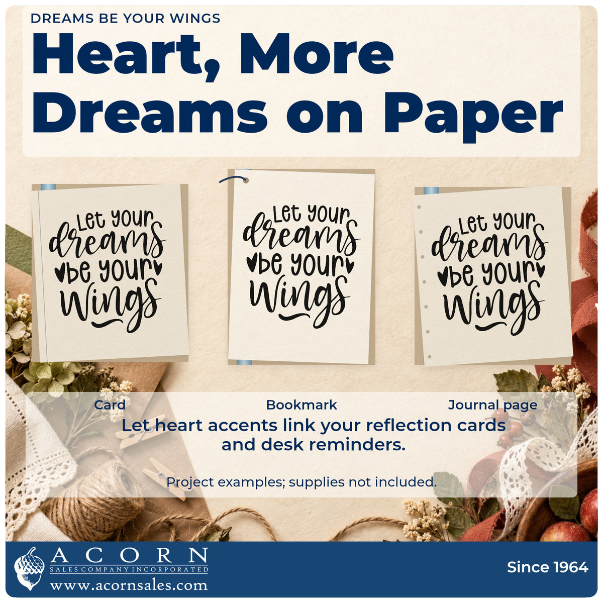 Three project examples made with the Dreams Be Your Wings Rubber Stamp – Duo Hand, including flight log sheet.