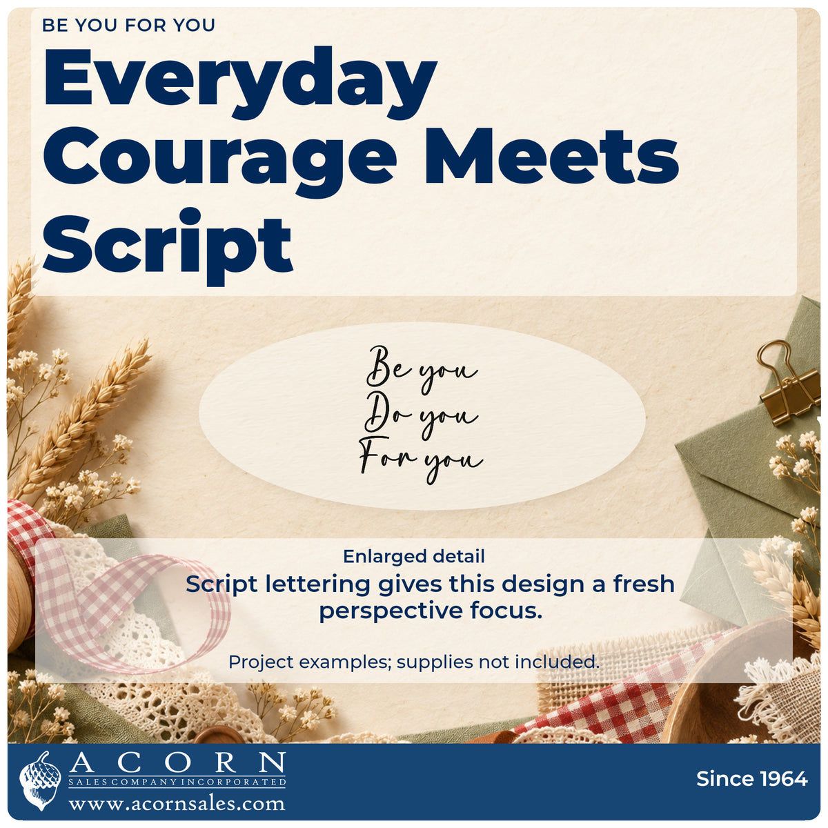 Enlarged detail of the PSI Pre-Inked Be You For You Script Lettering Stamp imprint. Be you Do you For you appears in three lines of flowing script.