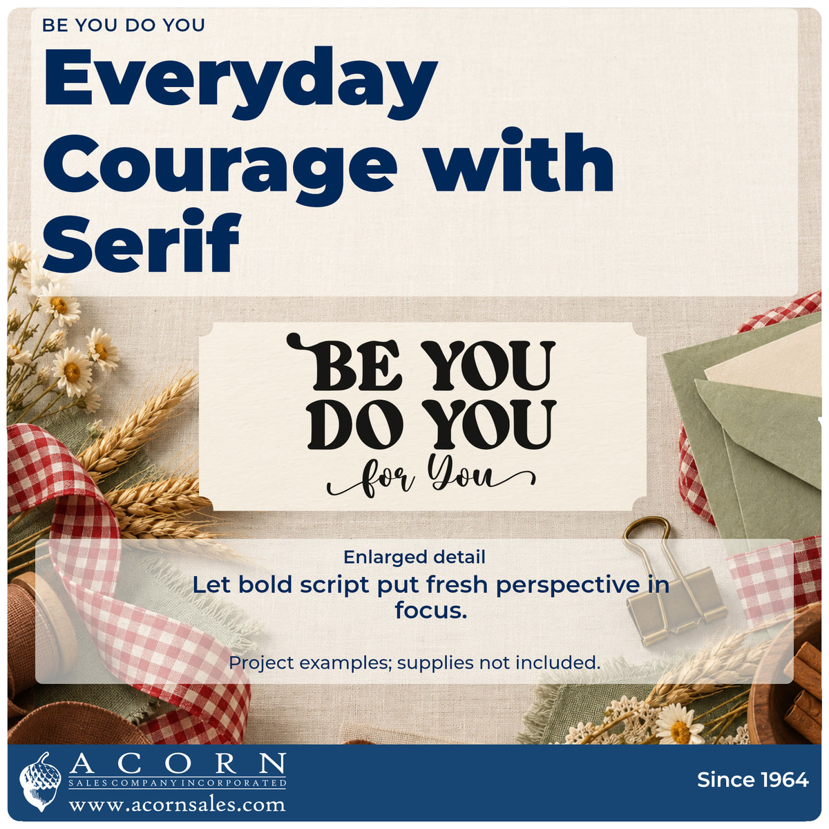 Enlarged detail of the Pre-Inked Be You Do You Serif Lettering Stamp – PSI imprint. BE YOU DO YOU appears in bold serif type above the script words for You.