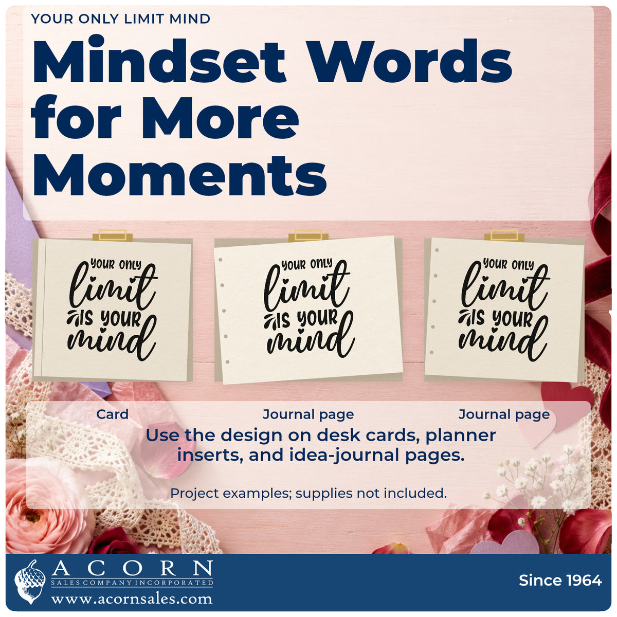 Three project examples made with the Your Only Limit Is Your Mind Stamp – Self-Inking, including solve time sheet.