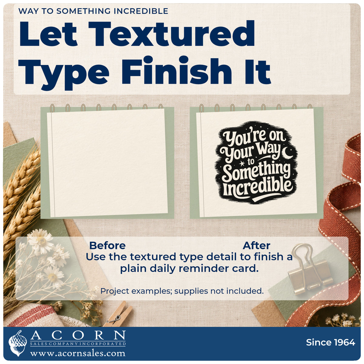 Before and after of a plain item finished with the Way To Something Incredible Self-Inking Craft Stamp, a quick upgrade for framed bedroom desk.