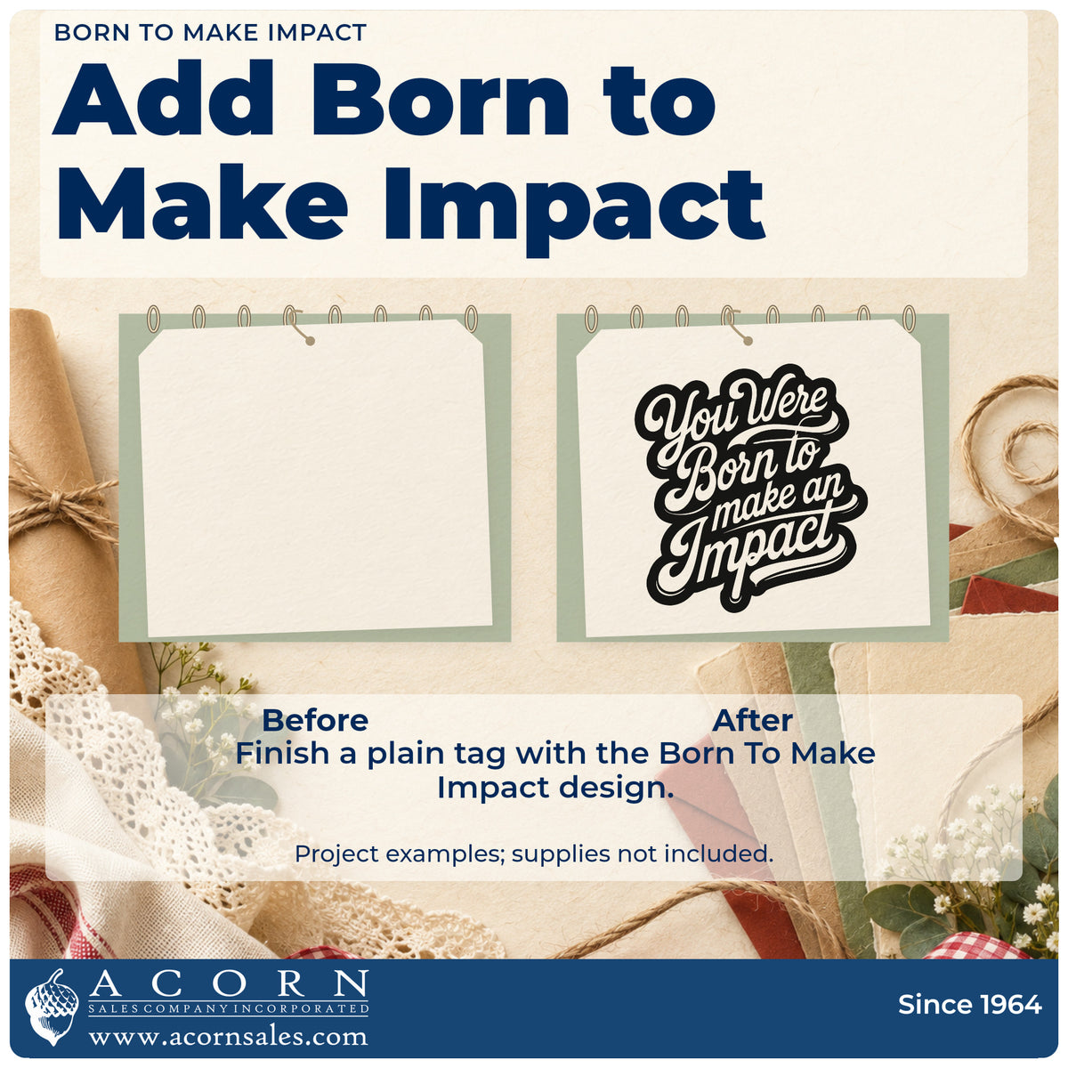 Before and after of a plain item finished with the Born To Make Impact Premium Wooden Stamp – Vintage Pro, a quick upgrade for framed hall entry.