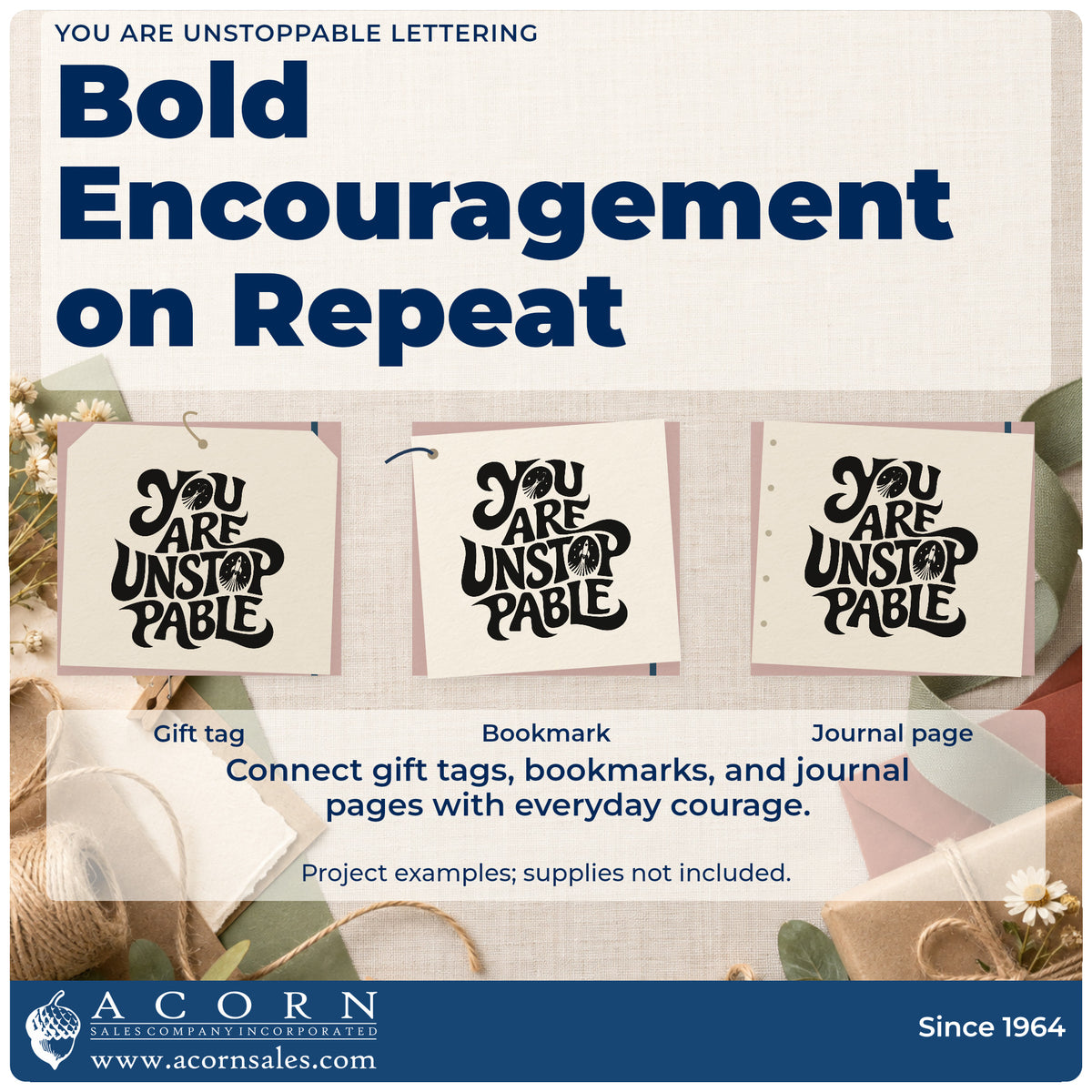 Three project examples made with the You Are Unstoppable Lettering Rubber Stamp – Wood Handle, including game stat sheet.