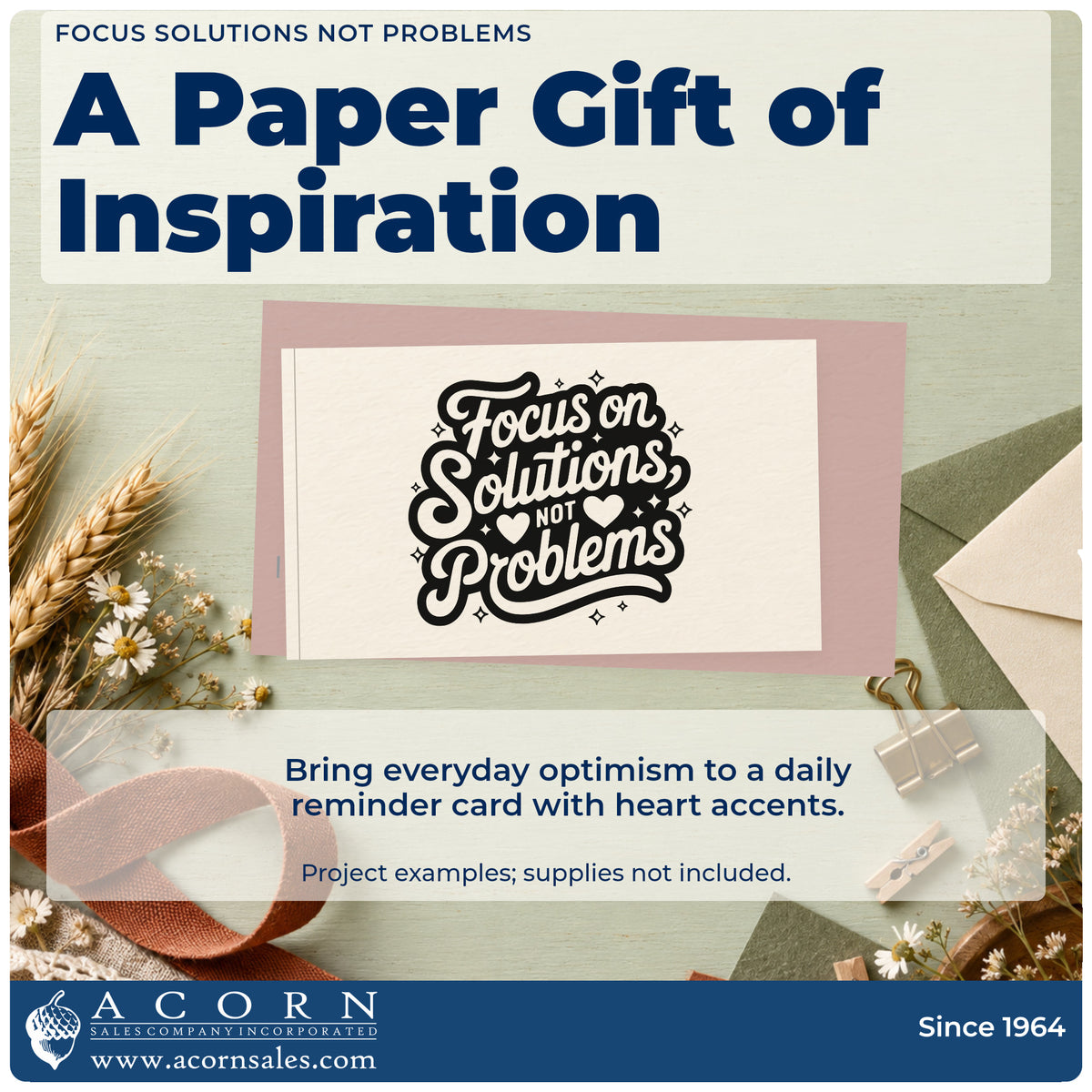 A finished handmade project stamped with the Focus On Solutions Not Problems Stamp – Self-Inking, ideal for support year album page.