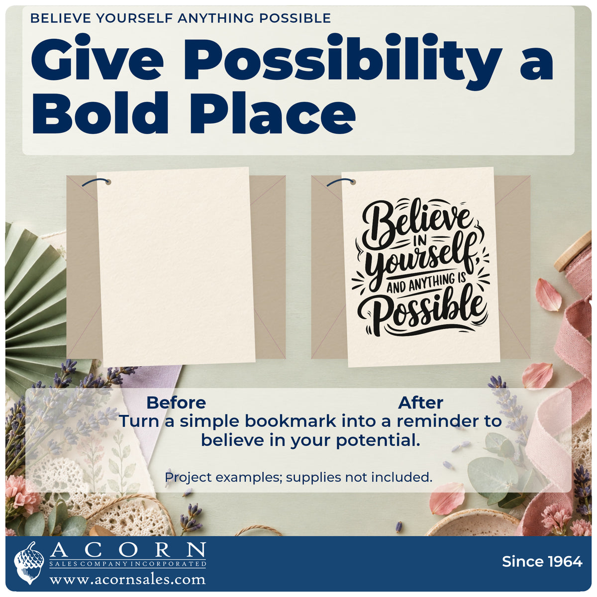 Before and after of a plain item finished with the Believe In Yourself And Anything Is Possible Stamp – Premium Vintage Pro Wooden, a quick upgrade for framed driveway wall.