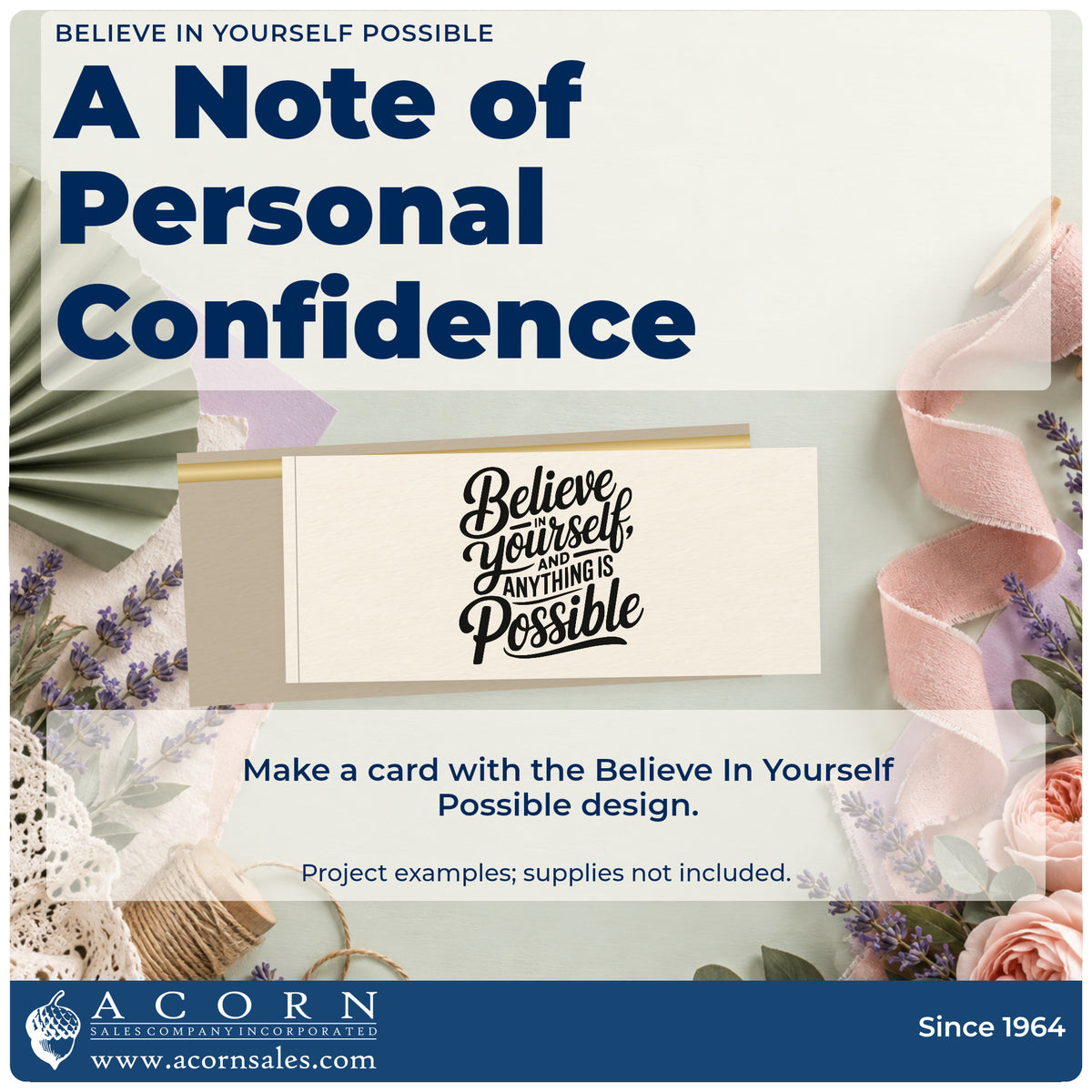 A finished handmade project stamped with the Believe In Yourself Possible Self-Inking Craft Stamp, ideal for weld album page.