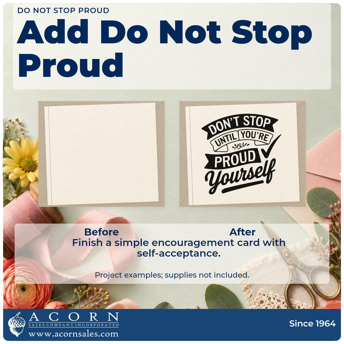 Before and after of a plain item finished with the Don't Stop Check Mark Banners Pre-Inked Stamp – PSI, a quick upgrade for framed club room.