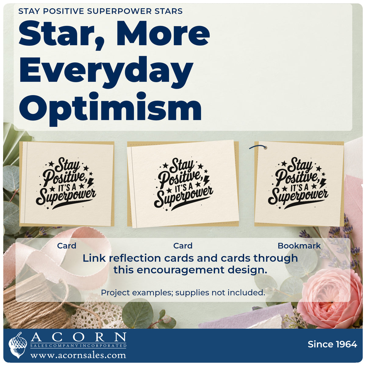 Three project examples made with the Self-Inking Stay Positive Superpower Stars Stamp, including page plan sheet.