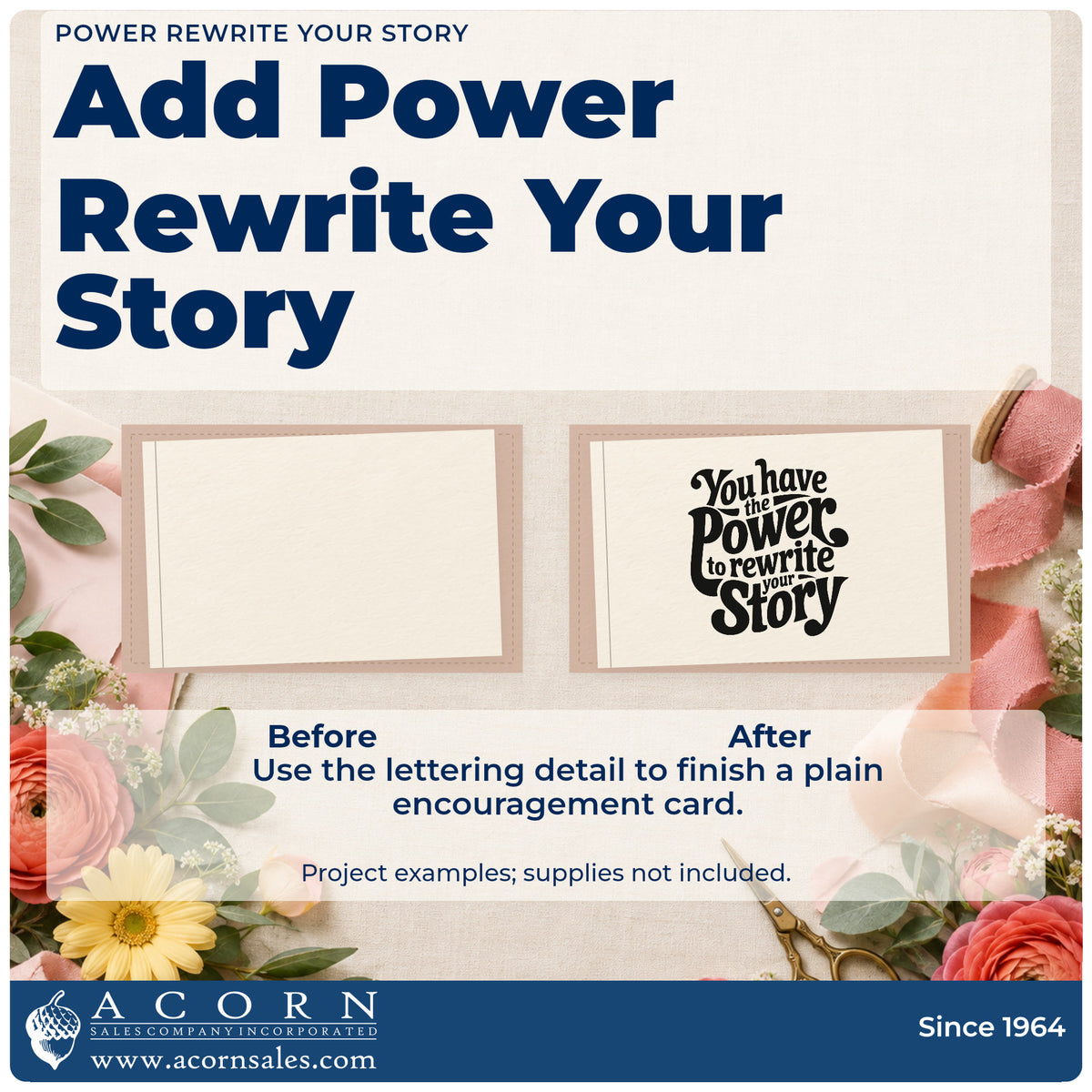 Before and after of a plain item finished with the You Have The Power To Rewrite Your Story Stamp – Premium Vintage Pro Wooden, a quick upgrade for framed practice corner.
