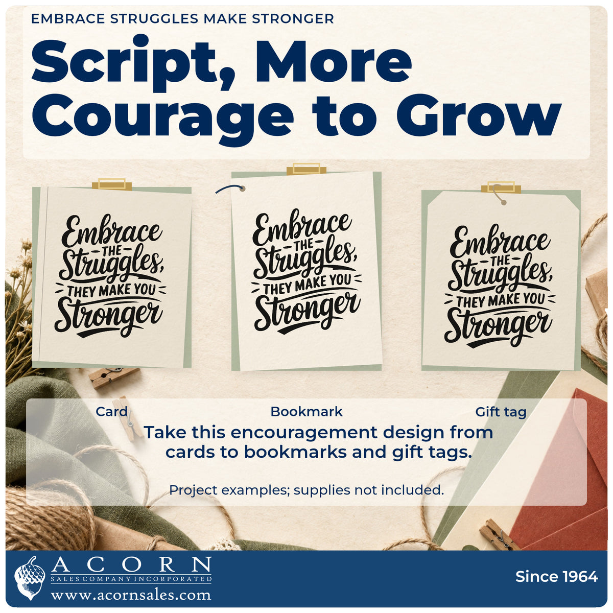 Three project examples made with the Embrace The Struggles They Make You Stronger Slim Pre-Inked Stamp, including reading load sheet.
