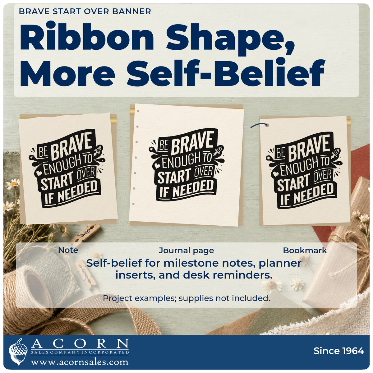 Three project examples made with the Duo Hand Brave Start Over Banner Rubber Stamp, including credit plan sheet.